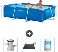 Piscine Intex à cadre rectangulaire - 260 x 160 x 65 cm - bleue - fournie avec pompe de filtration pour piscine - tapis solaire - chlore