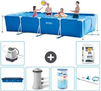 Piscine Intex à cadre rectangulaire - 450 x 220 x 84 cm - bleue - fournie avec couverture - pompe de filtration pour piscine - filtre - kit de nettoyage - système d'eau salée - sel de piscine