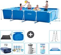 Piscine Intex à cadre rectangulaire - 450 x 220 x 84 cm - bleue - fournie avec voile pare-soleil - kit d'entretien - pompe de filtration pour piscine - filtre - tapis de sol - tapis solaire