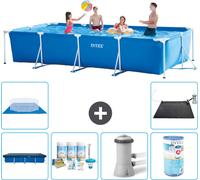 Piscine Intex à cadre rectangulaire - 450 x 220 x 84 cm - bleue - livrée avec couverture - kit d'entretien - pompe de filtration pour piscine - filtre - tapis de sol - tapis solaire