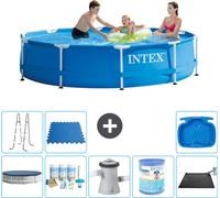Piscine Intex à cadre rond - 305 x 76 cm - bleue - fournie avec couverture - kit d'entretien - pompe de filtration pour piscine - filtre - tapis solaire - échelle
