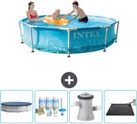Piscine Intex à cadre rond - 305 x 76 cm - pression de l'eau - couverture incluse - kit d'entretien - pompe de filtration pour piscine - tapis solaire