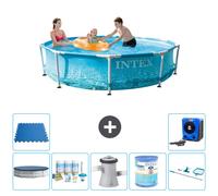 Piscine Intex à cadre rond - 305 x 76 cm - pression de l'eau - couverture incluse - kit d'entretien - pompe de filtration pour piscine - filtre - kit de nettoyage - dalles de sol