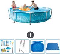 Piscine Intex à cadre rond - 305 x 76 cm - pression de l'eau - fournie avec kit d'entretien - échelle - pédiluve - carrelage de sol