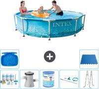 Piscine Intex à cadre rond - 305 x 76 cm - pression de l'eau - livrée avec kit de maintenance - pompe de filtration pour piscine - filtre - kit de nettoyage - échelle - pédiluve