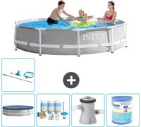 Piscine Intex avec cadre prismatique rond - 305 x 76 cm - gris - fourni avec couverture - kit d'entretien - pompe de filtration pour piscine - filtre - kit de nettoyage