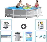 Piscine Intex avec cadre prismatique rond - 305 x 76 cm - gris - fourni avec couverture - pompe de filtration pour piscine - filtre - kit de nettoyage - système d'eau salée - sel de piscine