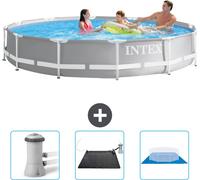 Piscine Intex avec cadre prismatique rond - 366 x 76 cm - Gris - Livrée avec pompe de filtration pour piscine - tapis solaire - bâche de fond