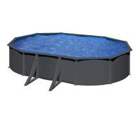 Piscine ovale acier 5,27m x 3,27m x H: 1,22m - Gris anthracite - Filtration à sable - Renfort apparents