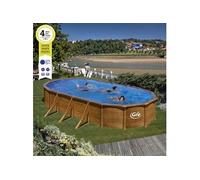 Piscine hors-sol acier ovale GRE - 730x375x120cm - Décor bois marron