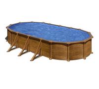 Kit piscine hors-sol Mauritius acier aspect bois ovale - 730 x 375 x H132 cm