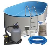 Piscine ovale murale en acier, 5,25 m x 3,20 m x 1,20 m, piscine fabriquée en Europe, avec échelle en acier inoxydable pour piscines profondes, système de filtre à sable SF133 avec 6 m³/h