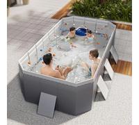 Piscine Pliable, Coque Rigide, Piscine Familiale Extérieure Rectangulaire, Piscine Non Gonflable Portable avec Bouchon De Vidange Et Trou De Vidange pour Piscine Familiale, été, One Color, 1.6m
