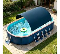 Piscine Pliable, Piscine Hors Sol Rectangulaire avec Auvent Pare-Soleil - Non Gonflable, Structure Acier, PVC Haute Densité, Double Vidange, Piscine pour 1-8 Personnes, Adultes & Animaux