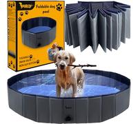 Piscine pour chien - 160 x 30 cm/120 x 30 cm - PVC + ABS - Pliable - Soupape de vidange - Bleu/gris - Dimensions : 160/30 cm