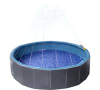 Piscine Chien - Piscine rafraîchissante Sprinkle Bleu et Gris foncé - Jets d'eau intégrés - raccord pour Tuyau d'arrosage - Fond antidérapant - sans Pompe - 120 x 30 cm - Flamingo