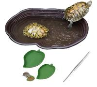 Piscine pour reptile avec marches - Idéal pour tortue, salamandre, dragon barbu, lézard, grenouille lutin - Comprend 2 gamelles en forme de feuille et une pince à épiler