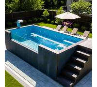 Piscine préfabriquée - Conteneur modulaire de luxe de 6 m avec fenêtre panoramique en verre | Construction industrielle en acier avec pompe filtrante intégrée pour une utilisation sur le toit et le