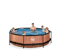 EXIT Wood Piscine Tubulaire ø300 - Piscine Hors Sol - avec Pompe de Filtration - Rond - Marron
