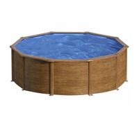 Piscine ronde acier Ø4,80m x H: 1,32m - Imitation bois - Filtration à sable
