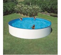 Piscine Ronde en Acier GRE - Ibiza - Ø 350cm - Décoration Pierre - Filtre à Cartouche - Gris