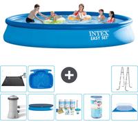 Piscine ronde gonflable Easy Set Intex - 457 x 84 cm - bleue - pompe incluse - couverture - kit d'entretien - filtre - tapis de sol - tapis solaire - échelle