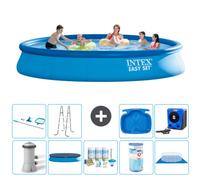 Piscine ronde gonflable Easy Set Intex - 457 x 84 cm - bleue - pompe incluse - couverture - kit d'entretien - filtre - bâche de fond - kit de nettoyage - échelle