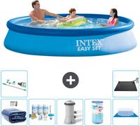 Piscine ronde gonflable Intex Easy-Set - 366 x 76 cm - bleue - livrée avec voile pare-soleil - kit d'entretien - pompe de filtration pour piscine - filtre - bâche de sol - aspirateur