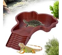Piscine Tortue Terrestre Mangeoire, Bol d'eau pour Reptiles avec échelle, Bassin d'eau pour Tortues avec Rampe, Accessoire de Distributeur d'eau pour Tortues terrestres (Rouge Brun)