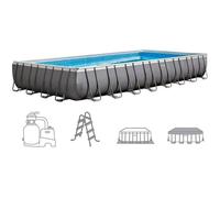 Piscine tubulaire hors sol INTEX - 975 x 488 x h132 cm - Gris - Rectangulaire - Pompe à sable - 54 400 L