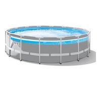 Piscine tubulaire Intex - Ronde - Prism Frame Clear Window - 4,88 x 1,22 m - Accessoires inclus - Gris Intérieur du liner à motif bleu G