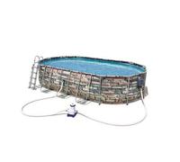 Piscine tubulaire ovale power steel 6.10 x 3.66 x h.1.22 - comfort jet - motif pierre