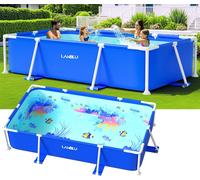 Piscine Tubulaire Rectangulaire, 240x120x60cm Piscine Hors Sol Rectangulaire Facile à Monter, Piscines Steel Frame avec Design de Graffiti de Fond de Mer, Familiale Piscines Tubulaire Jardin