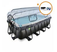 Piscine Tubulaire Rectangulaire - EXIT TOYS - Black Leather - 400x200x122cm - Pompe Filtrante à Sable - Dôme