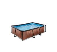 Piscine Tubulaire Rectangulaire - EXIT Toys - Wood - 220x150x65cm - Pompe Filtrante - Marron