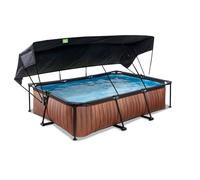 EXIT TOYS Piscine Wood avec Voile d'Ombrage - 300x200x65cm - Piscine Hors Sol Rectangulaire avec Pompe Filtrante à Cartouche - Protection Optimale Contre Les Rayons UV - Entrée Basse - Marron