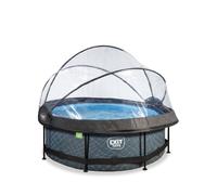 EXIT TOYS Piscine Tubulaire Stone avec Dôme Multifonctionnel - ø244x76cm - Piscine Hors Sol Ronde avec Pompe Filtrante à Cartouche - Entrée Basse - pour l'eau de la Piscine Propre et Chaude - Gris