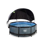 EXIT TOYS Piscine Stone avec Voile d'Ombrage - ø244x76cm - Piscine Hors Sol Ronde avec Pompe Filtrante à Cartouche - Protection Optimale Contre Les Rayons UV - Entrée Basse - Design Unique - Gris