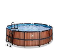 Piscine Tubulaire Ronde - EXIT Toys - Wood - 427x122 cm - Pompe Filtrante à Sable - Échelle Sécurisée
