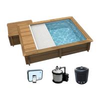 Piscine urbaine en bois Procopi - BWT Pool 4,20 x 3,50 x 1,33 m - Couverture Automatique, Coffre, Filtration à sable, Chauffage et Coffret Connecté