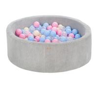 MyVelinda Piscine à balles velours-côtelé 90cm 300balles Gris/Blanc/Bleu Clair/Rose Clair/Cappuccino