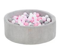 My Velinda Piscine à balles ronde en velours côtelé 90 cm – 300 balles – gris/blanc