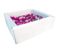 Piscine à balles carrée avec 200 balles - blanc bleu (pastel)/perle, transparent, rose clair, argent