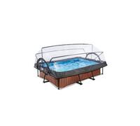 Piscine Wood 220x150x65cm avec pompe filtrante et dôme - marron