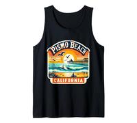 Pismo Beach California Coucher de soleil Motif dauphins rétro vintage Débardeur
