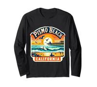 Pismo Beach California Coucher de soleil Motif dauphins rétro vintage Manche Longue