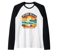 Pismo Beach California Coucher de soleil Motif dauphins rétro vintage Manche Raglan