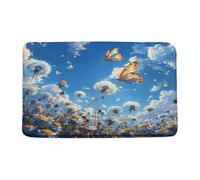 Pissenlit Et Papillon, Nature Rustique, Marguerite, Fleurs Sauvages, Herbes Aromatiques, Ciel Bleu, Plante De Ferme Welcome Paillassons Paillasson Intérieur Doux Paillasson D'Entree 40X60Cm