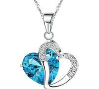 Pission Collier avec pendentif en argent sterling avec cœur en cristal pourpre - Bleu - Taille unique