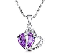 Pission Collier avec pendentif en argent sterling avec cœur en cristal pourpre - Violet - Taille unique